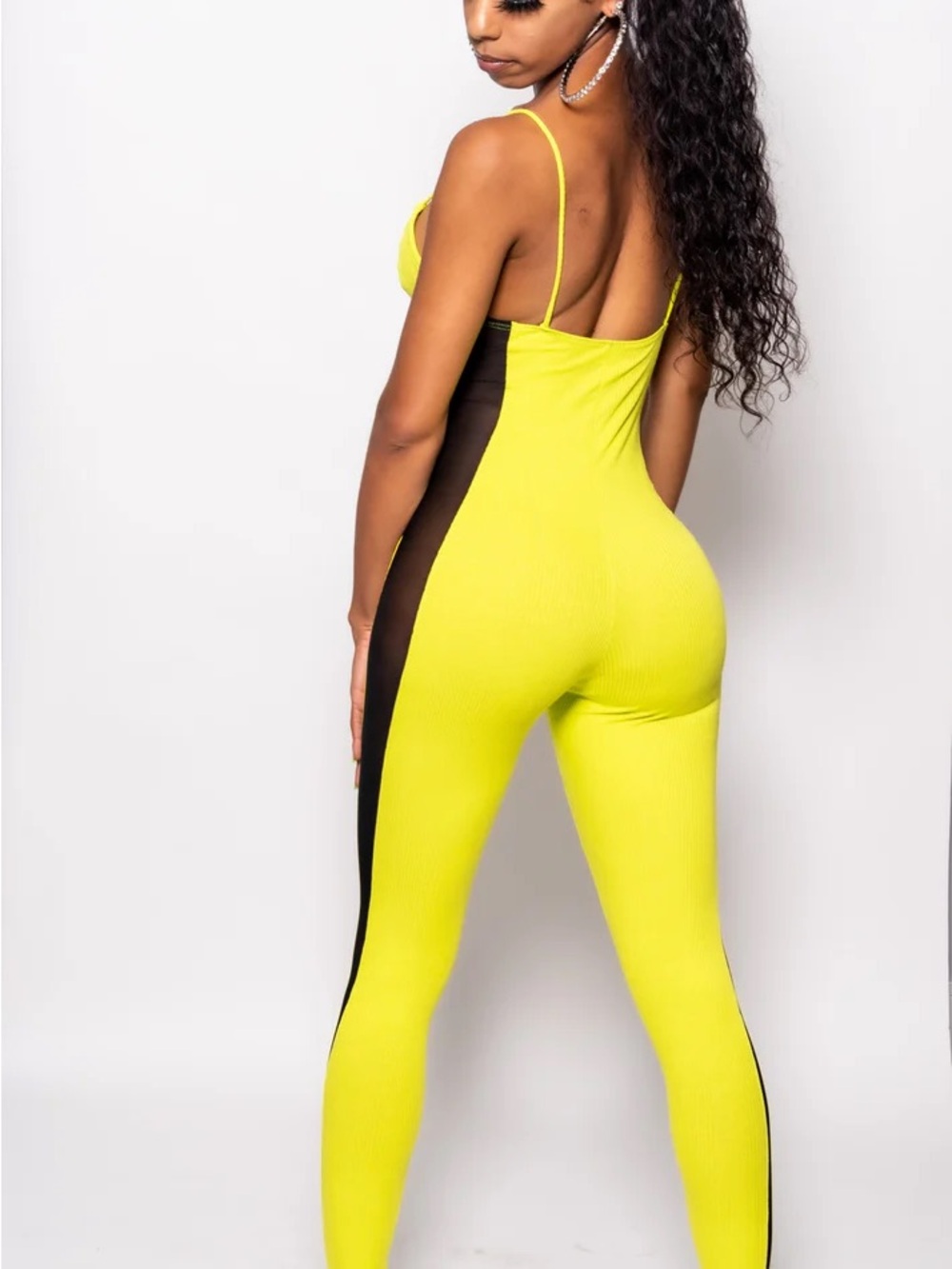 Neon Yellow & Black Bodycon Jumpsuit - Picture 2 of 2